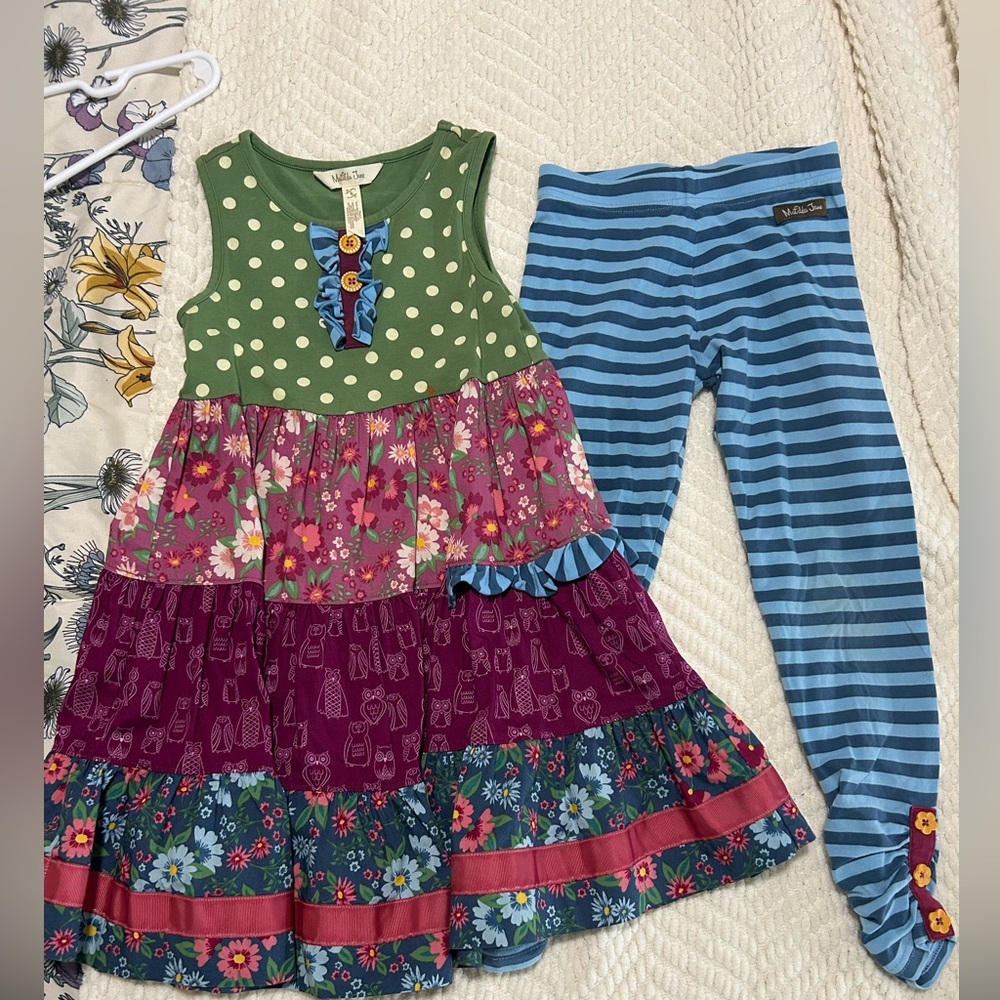 Matilda Jane Floral Patchwork Dress with Blue Striped Leggings